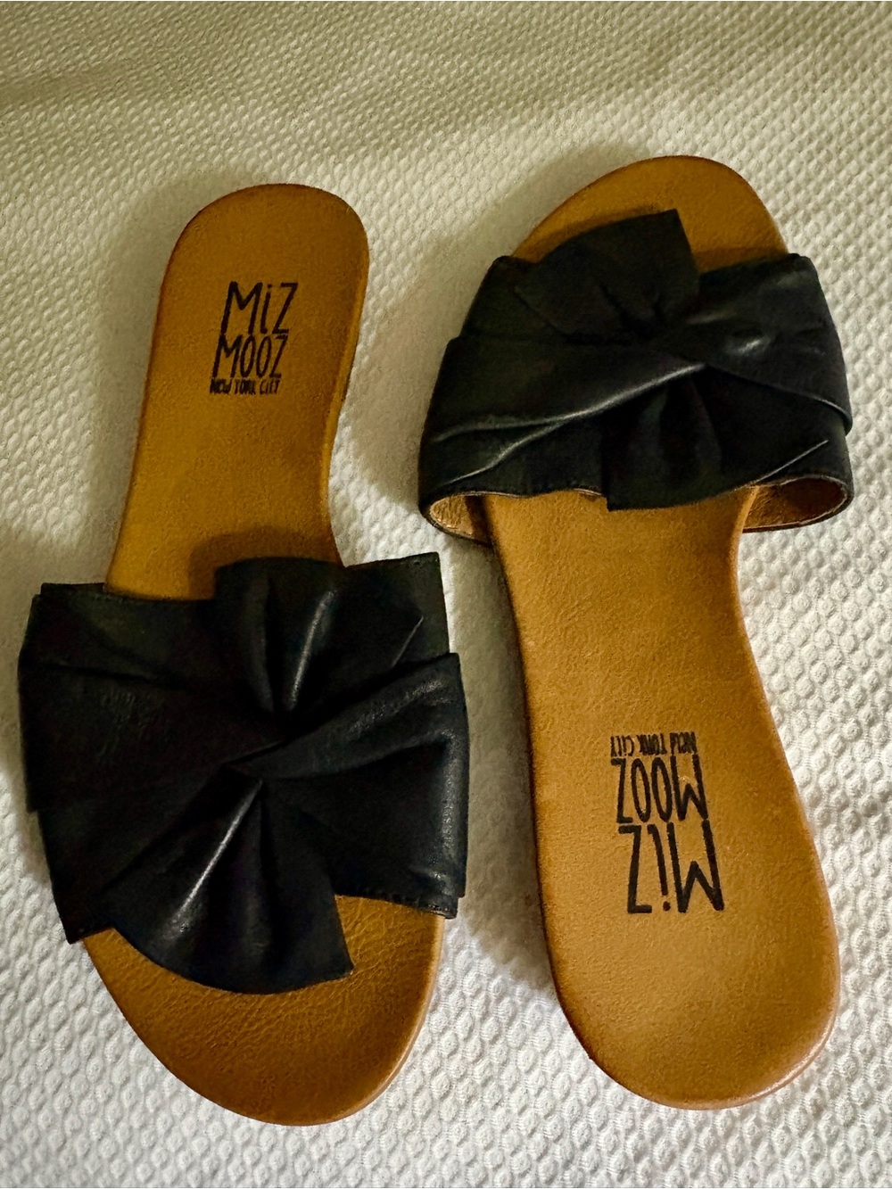 Miz Mooz Black Knotted Leather Slide Sandal